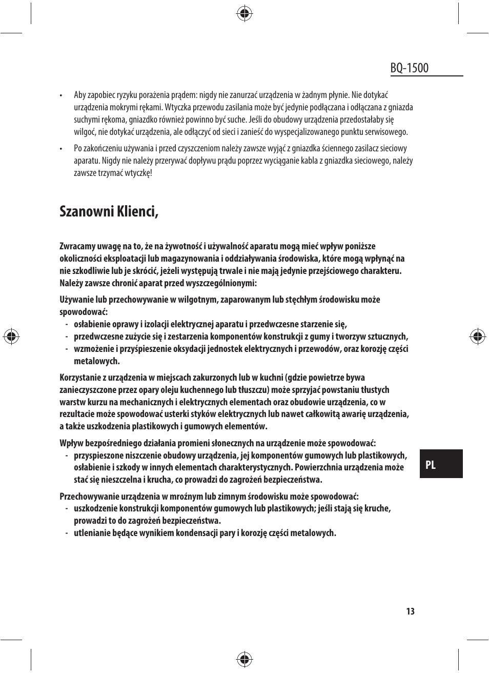 Szanowni klienci, Bq-1500 | Dyras BQ-1500 User Manual | Page 13 / 49