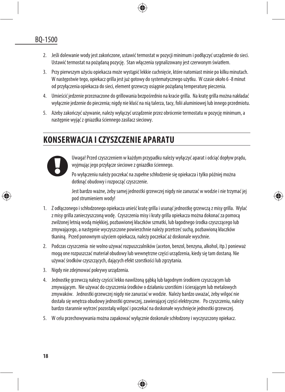 Konserwacja i czyszczenie aparatu, Bq-1500 | Dyras BQ-1500 User Manual | Page 18 / 49