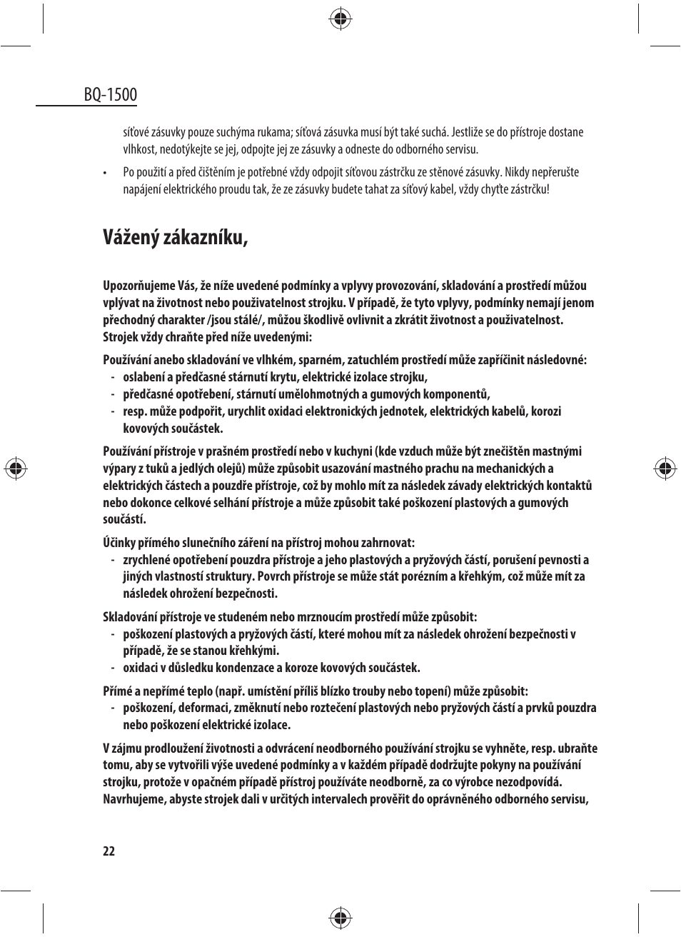 Vážený zákazníku, Bq-1500 | Dyras BQ-1500 User Manual | Page 22 / 49