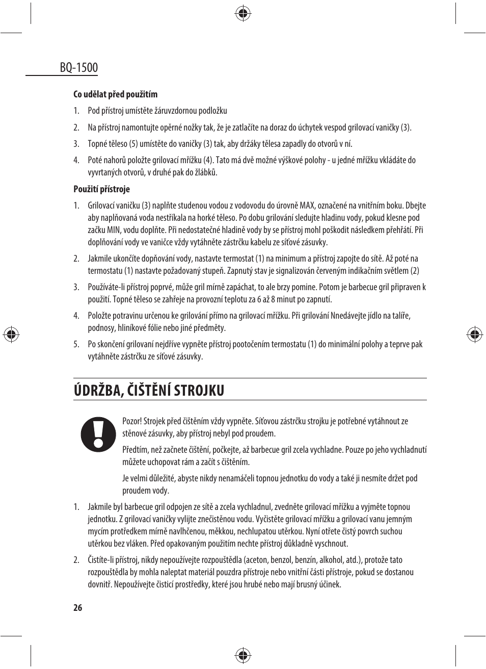 Údržba, čištění strojku, Bq-1500 | Dyras BQ-1500 User Manual | Page 26 / 49