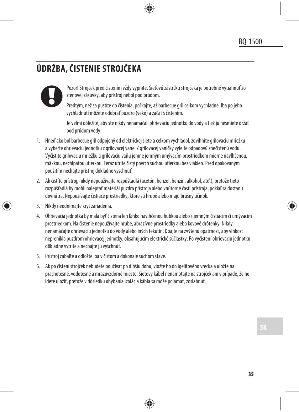 Údržba, čistenie strojčeka, Bq-1500 | Dyras BQ-1500 User Manual | Page 35 / 49
