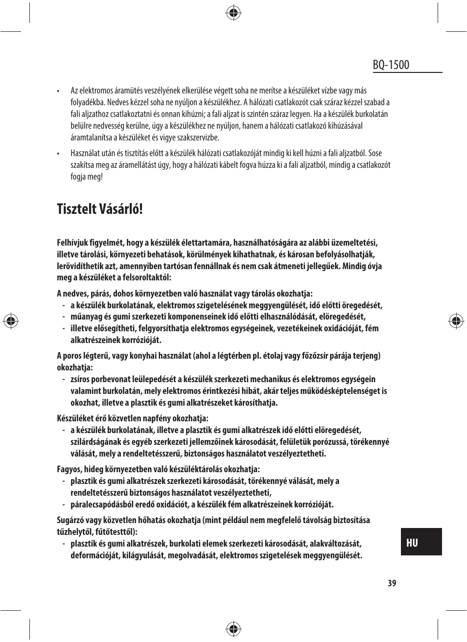 Tisztelt vásárló, Bq-1500 | Dyras BQ-1500 User Manual | Page 39 / 49