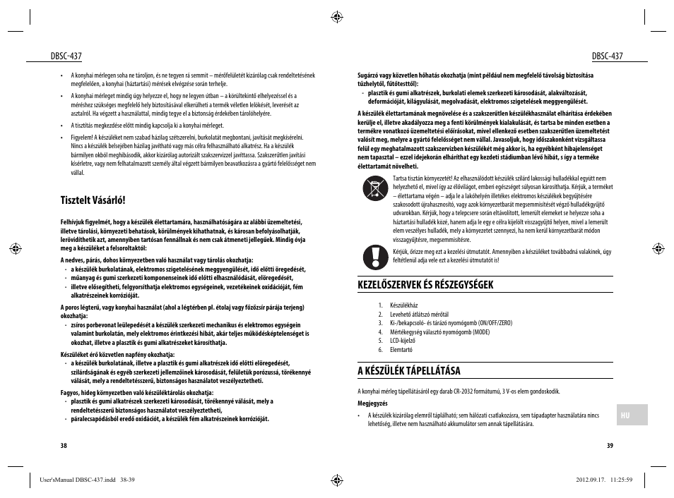 Kezelőszervek és részegységek, A készülék tápellátása, Tisztelt vásárló | Dbsc-437 | Dyras DBSC-437 User Manual | Page 20 / 23