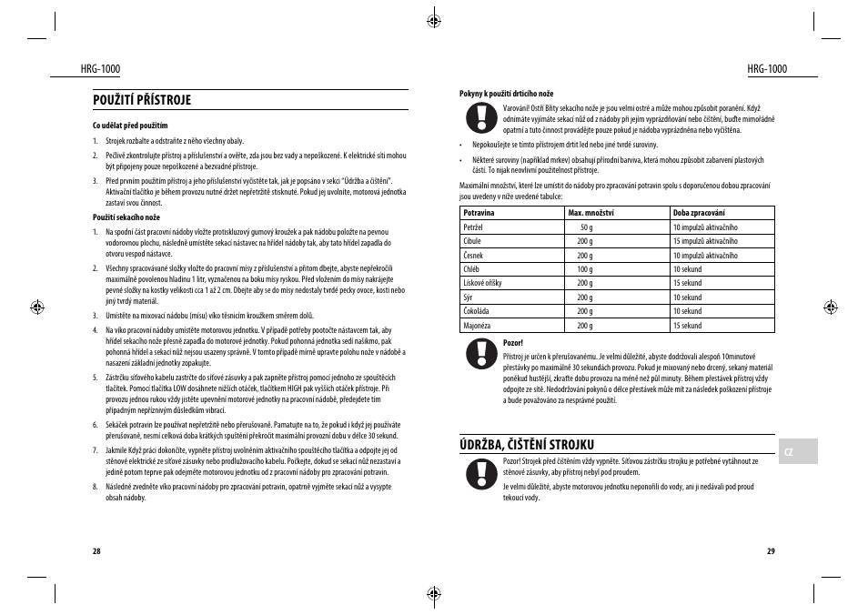 Údržba, čištění strojku, Použití přístroje, Hrg-1000 | Dyras HRG-1000 User Manual | Page 15 / 25