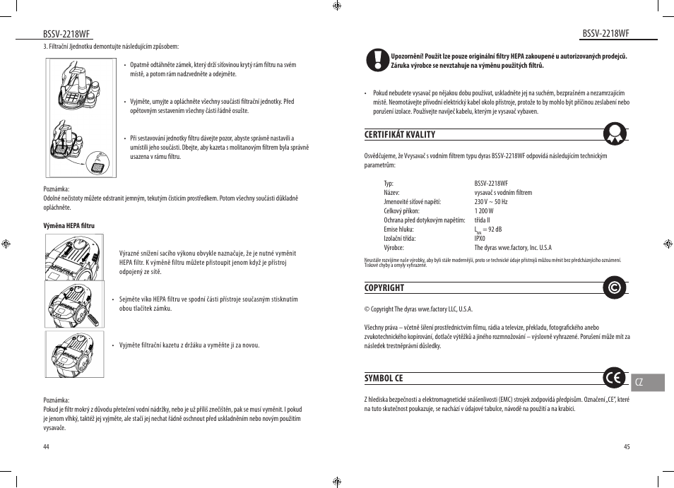 Bssv-2218wf, Bssv-2218wf cz | Dyras BSSV-2218WF User Manual | Page 23 / 39