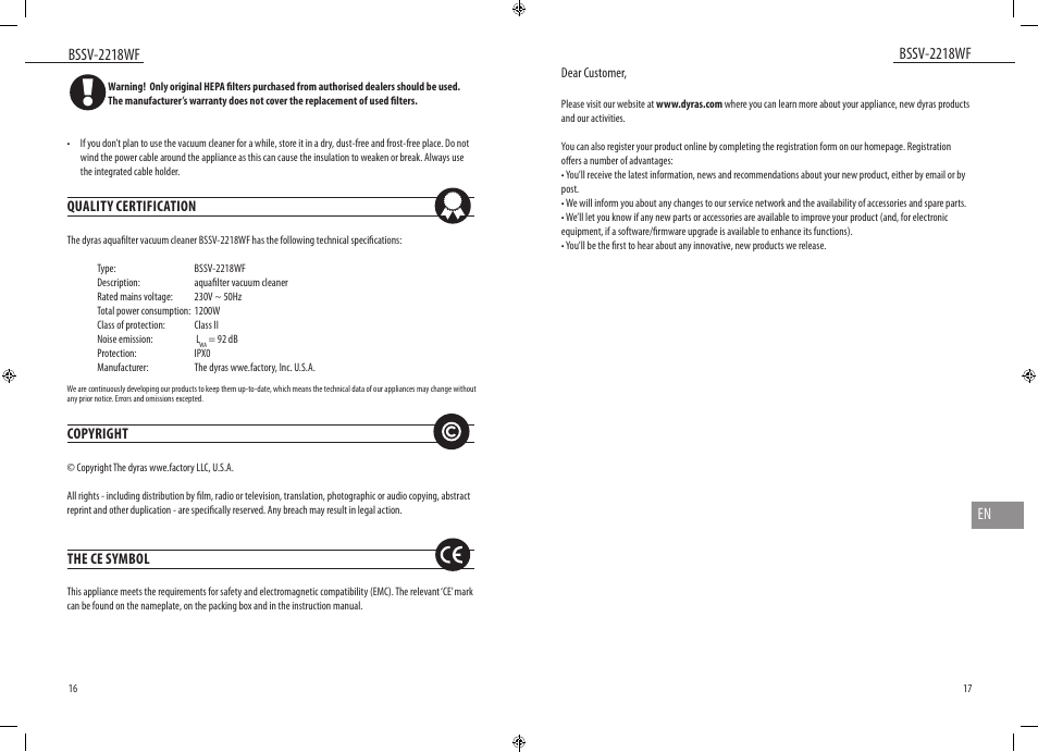 Dyras BSSV-2218WF User Manual | Page 9 / 39