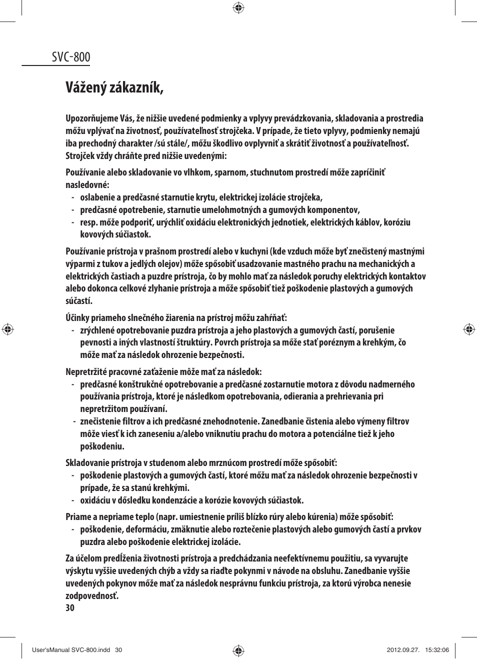 Vážený zákazník, Svc-800 | Dyras SVC-800 User Manual | Page 30 / 45