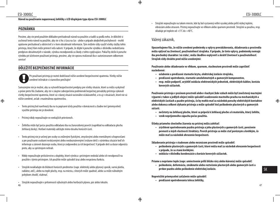 Esi-3000lc, Esi-3000lc sk, Vážený zákazník | Dyras ESI-3000LC User Manual | Page 24 / 37