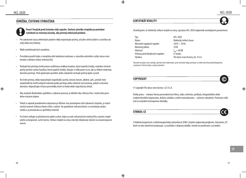 Údržba, čistenie strojčeka | Dyras HCL-2020 User Manual | Page 26 / 33