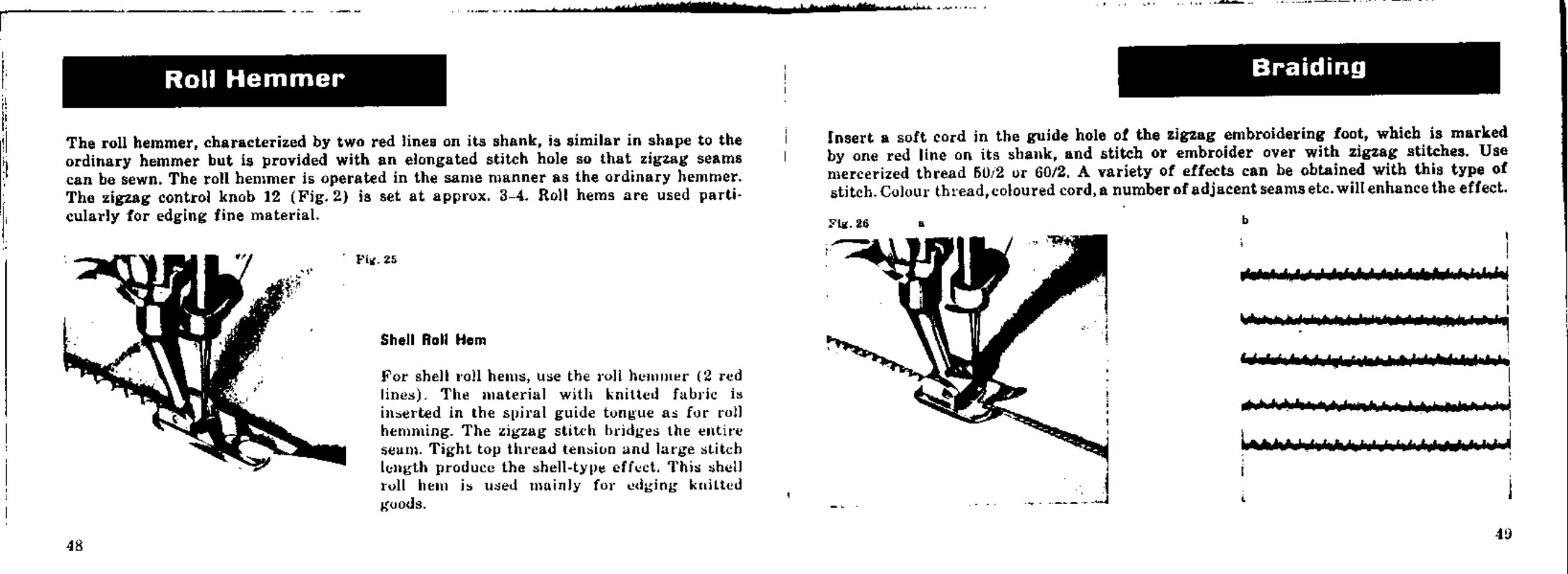 Roll hemmer, Braiding | Bernina 532-2 User Manual | Page 27 / 54