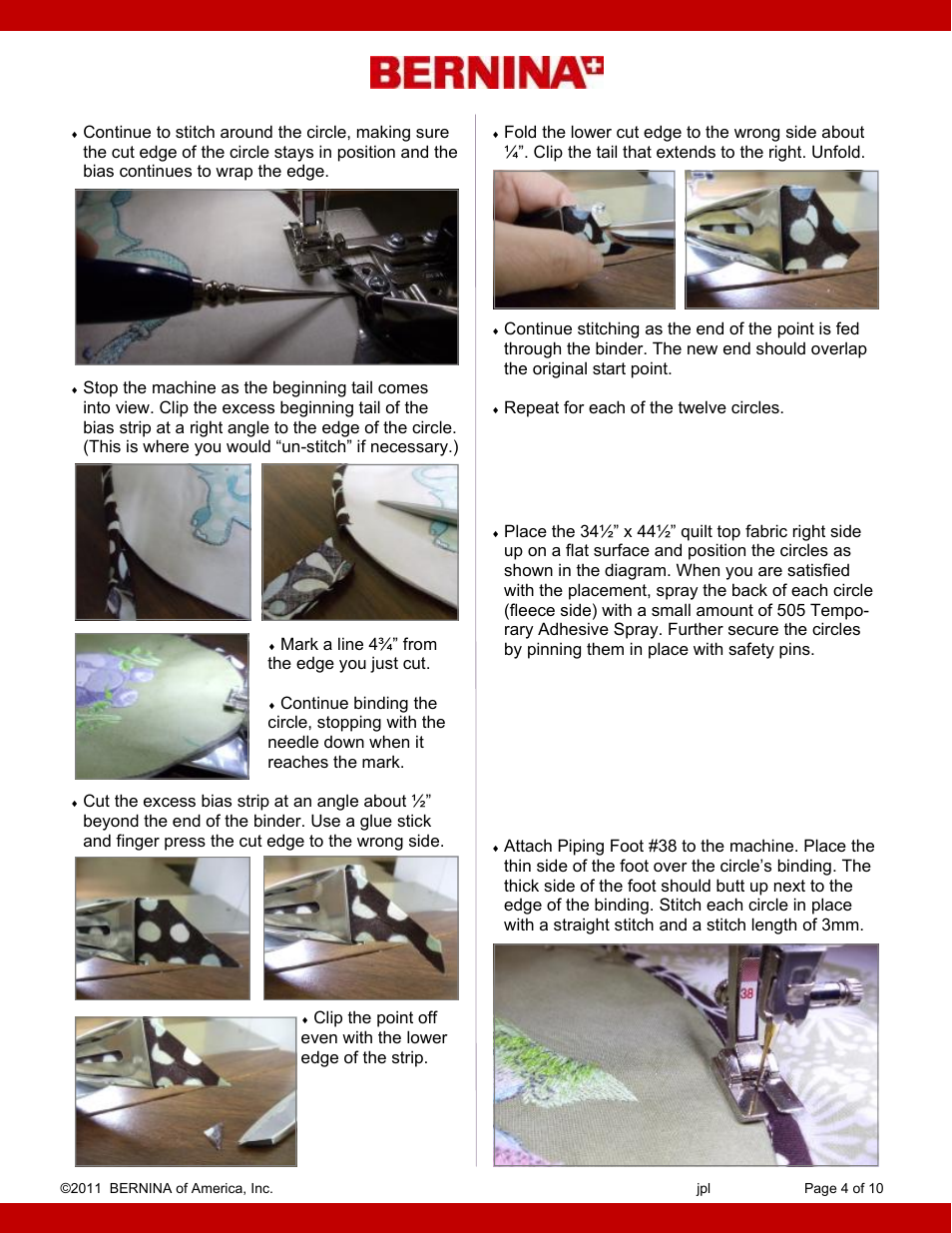 Attach circles to the quilt top | Bernina Baby Accessories User Manual | Page 4 / 10