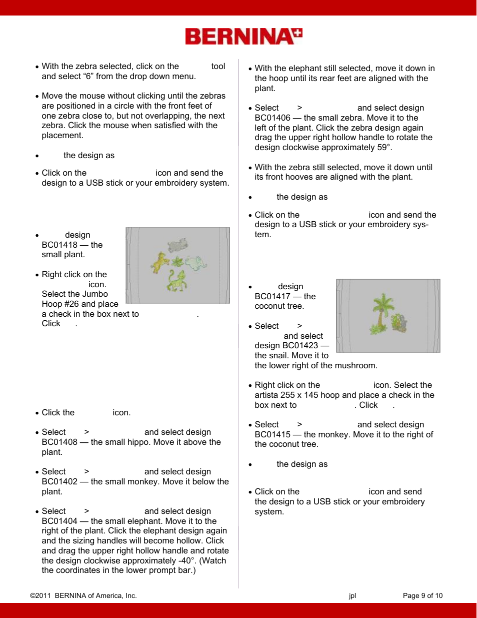 Coconut tree and monkey, Circle of animals | Bernina Baby Accessories User Manual | Page 9 / 10
