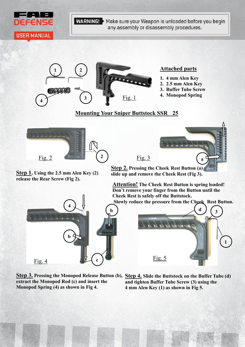 FAB Defense SSR-25 Sniper Buttstock User Manual | Page 2 / 3