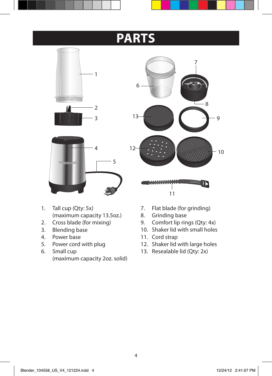 Parts | FARBERWARE 104558 17-Piece Rocket Blender User Manual | Page 4 / 19