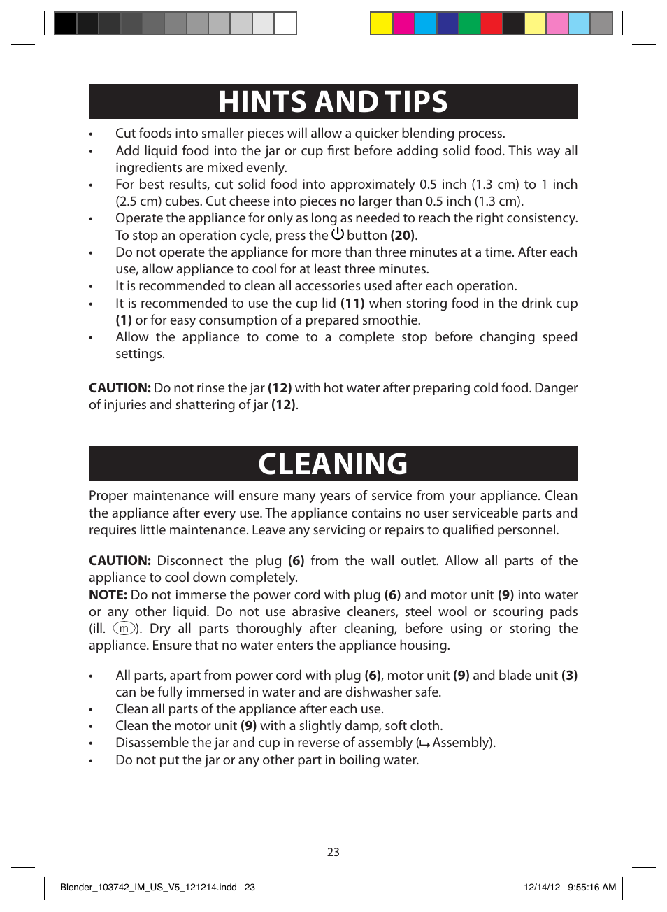 Drink cup, Hints and tips, Cleaning | Strawberry smoothie (drink cup button) | FARBERWARE 103742 4-Speed Digital Blender with Single Serve Cup User Manual | Page 23 / 26