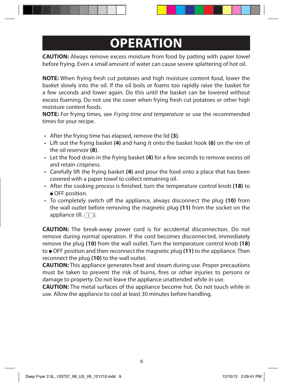 Operation | FARBERWARE 103737 2.5L Dual Deep Fryer User Manual | Page 9 / 15
