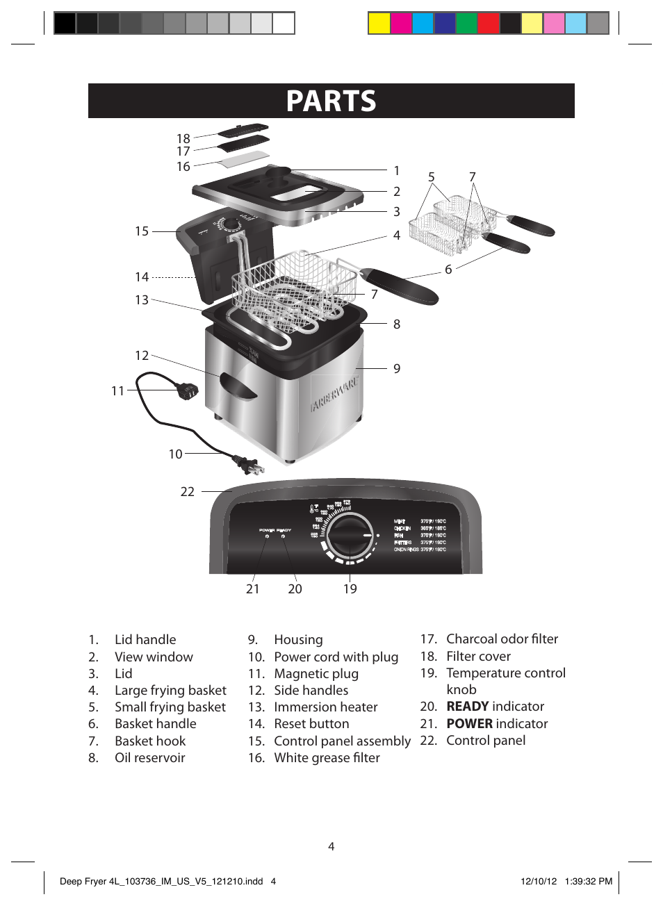 Parts, Illustrations | FARBERWARE 103736 4L Dual Deep Fryer User Manual | Page 4 / 15