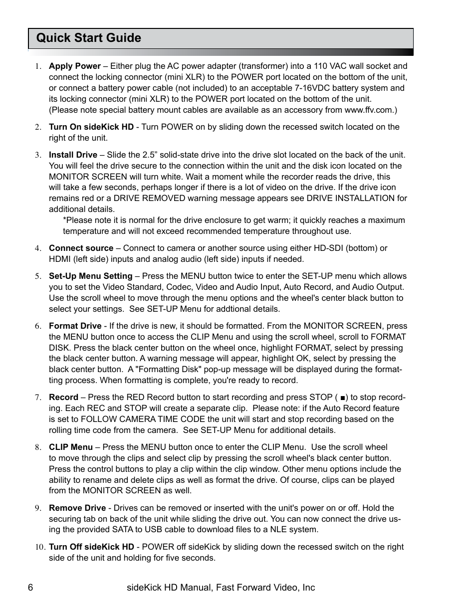 Quick start guide | Fast Forward Video SideKick HD (EOL) User Manual | Page 6 / 19