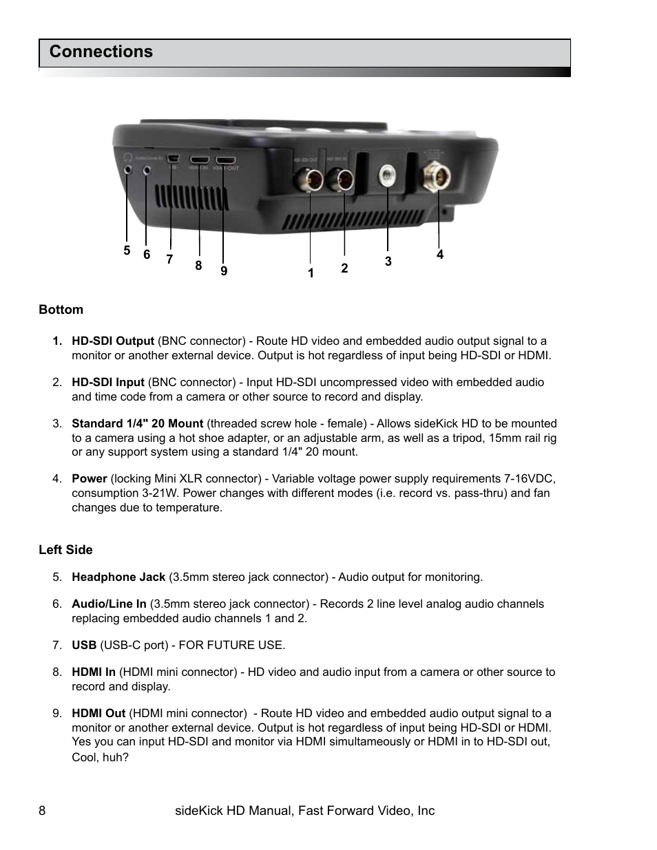Connections | Fast Forward Video SideKick HD (EOL) User Manual | Page 8 / 19