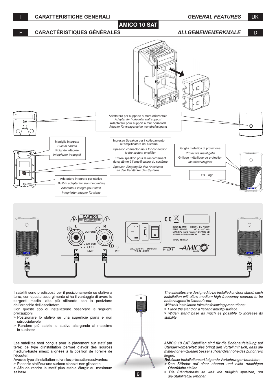 Amico 10 sat | FBT AMICO10USB User Manual | Page 8 / 36