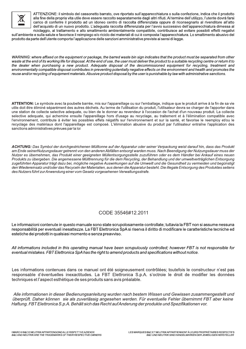 FBT MLA 801A User Manual | Page 24 / 24