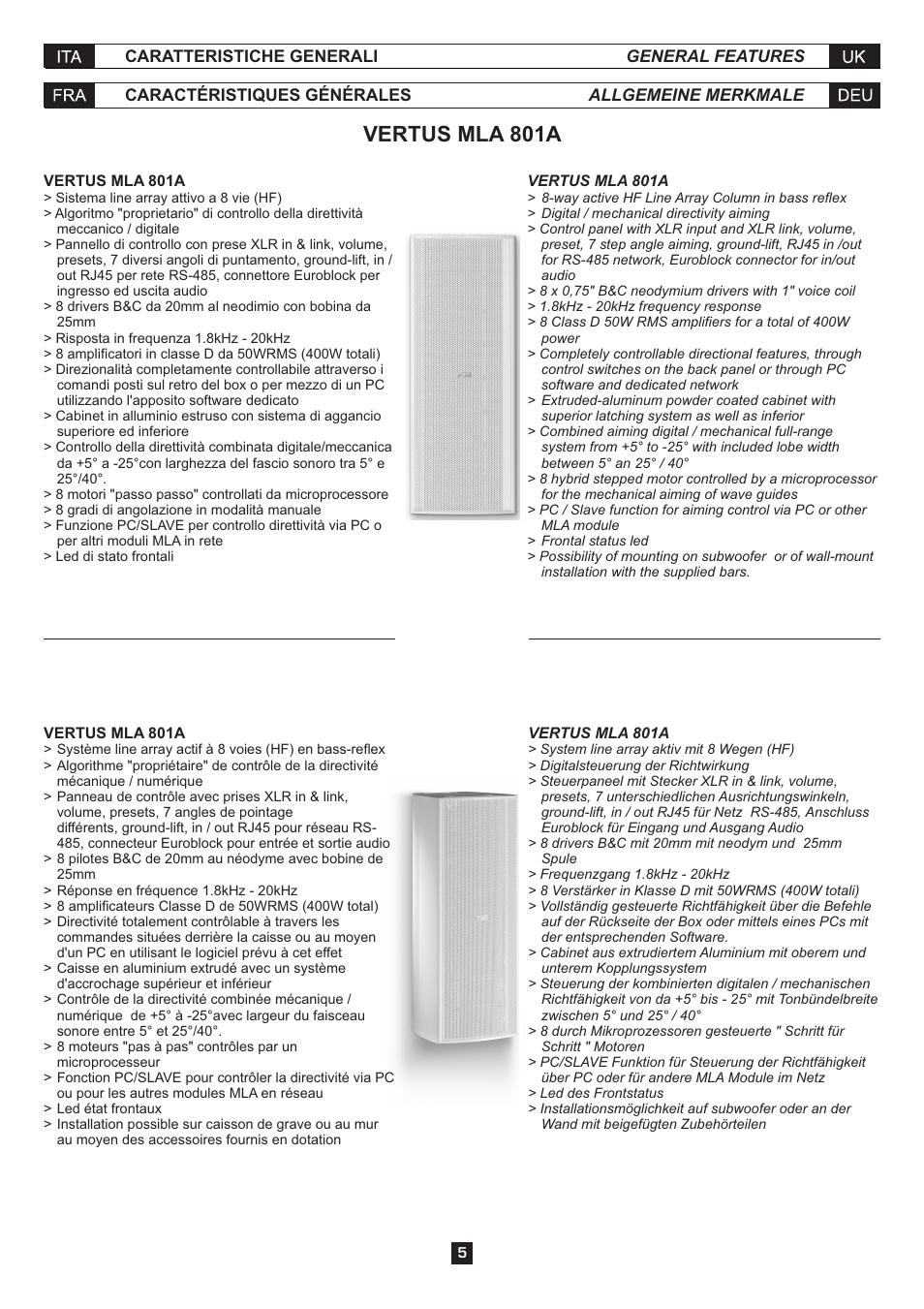 Vertus mla 801a | FBT MLA 801A User Manual | Page 7 / 24
