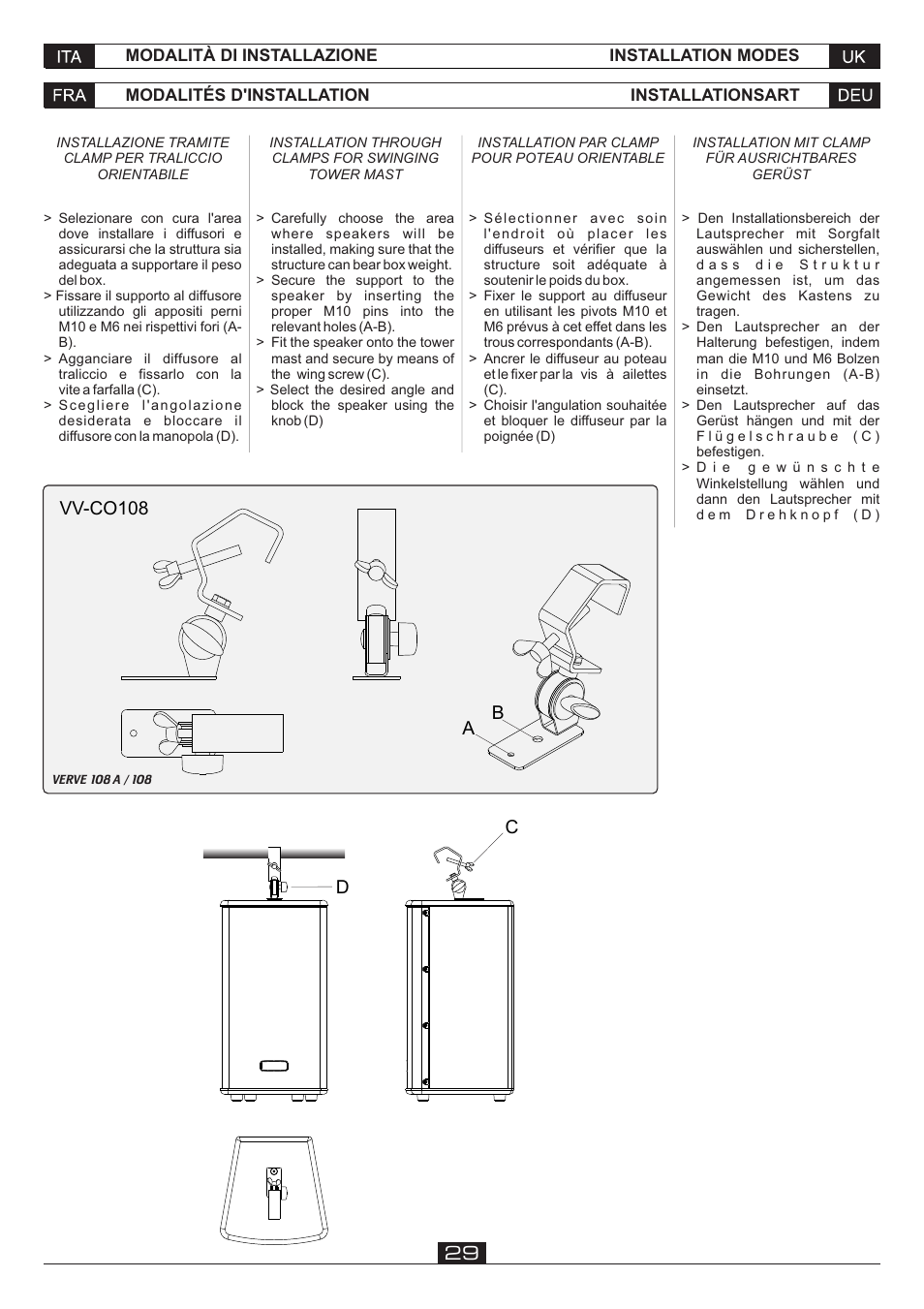 Vv-co108, Ba c d 29 | FBT VERVE 2012 User Manual | Page 31 / 44
