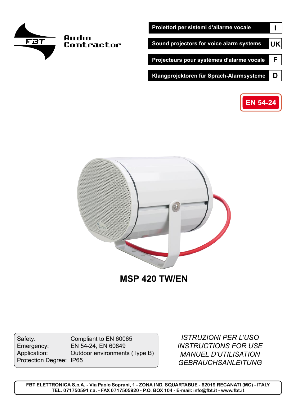 FBT MSP 420 EN User Manual | 8 pages