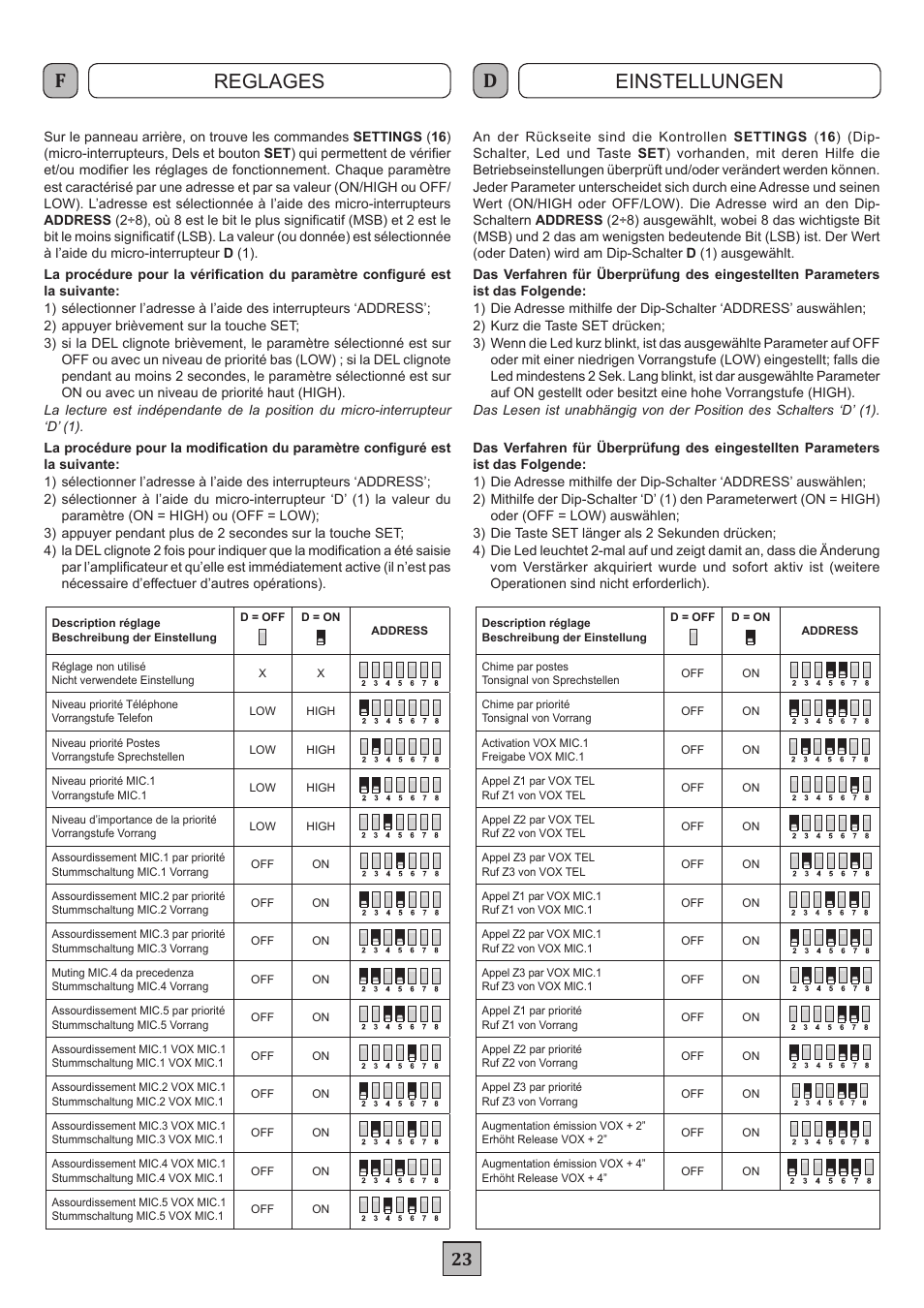 Reglages einstellungen | FBT MXA 3240 User Manual | Page 26 / 32