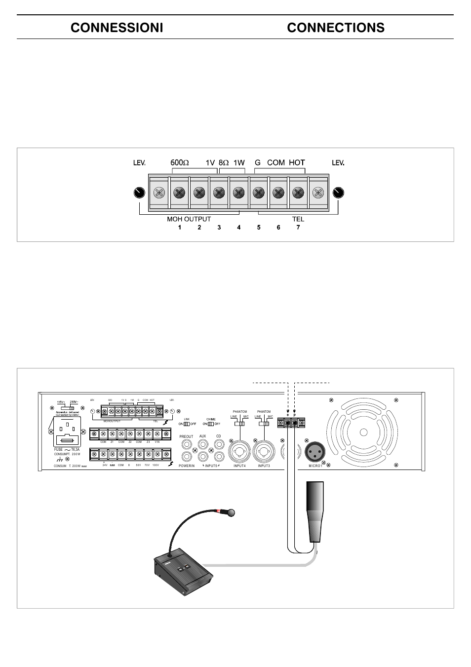 Connessioni connections, 5 : tel (massa schermo) | FBT MMA 3240 User Manual | Page 9 / 36