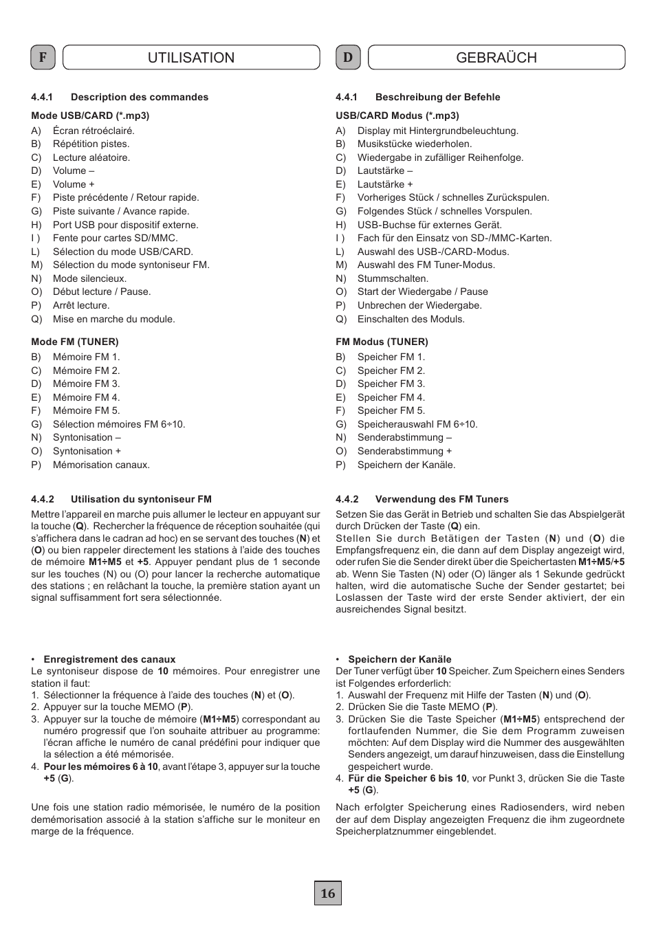 Utilisation gebraüch | FBT MDS 1240 User Manual | Page 18 / 24
