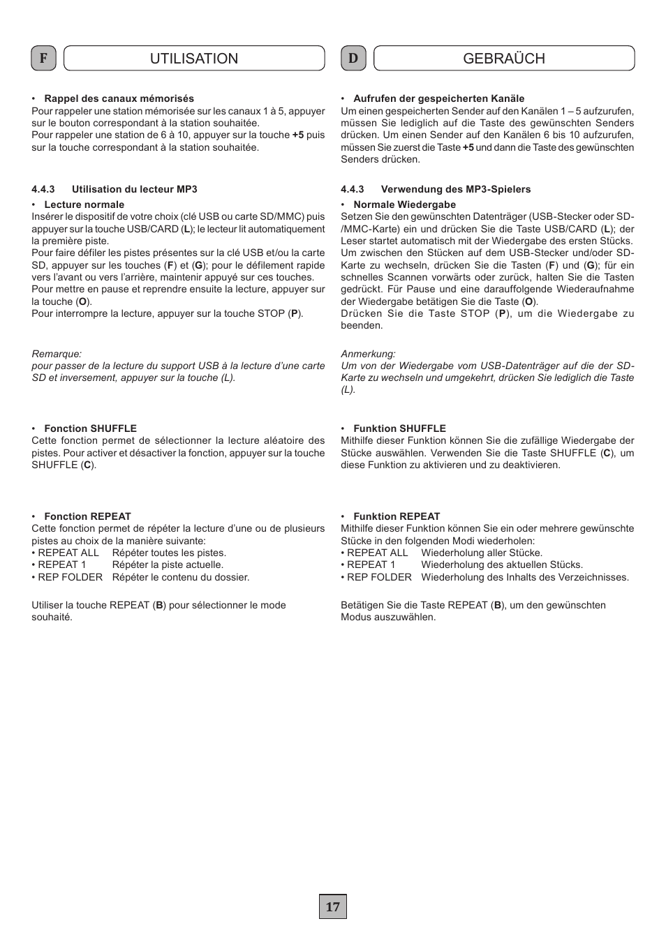 Utilisation gebraüch | FBT MDS 1240 User Manual | Page 19 / 24