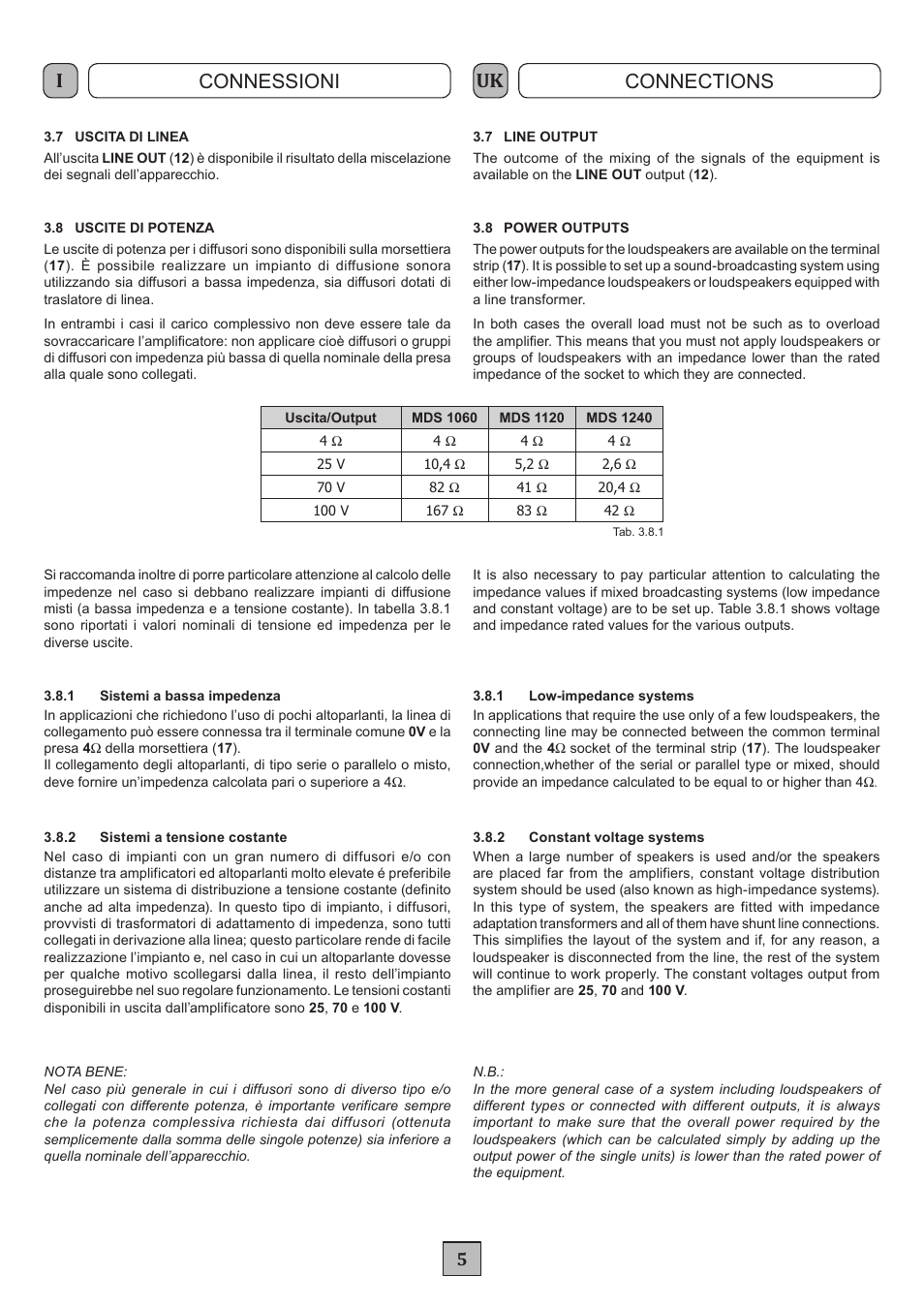 Connessioni connections | FBT MDS 1240 User Manual | Page 7 / 24