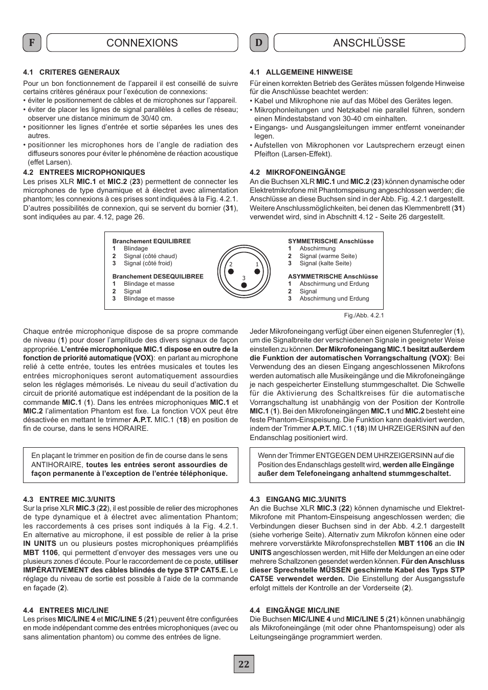 Connexions anschlüsse | FBT MDS 6240 User Manual | Page 25 / 40