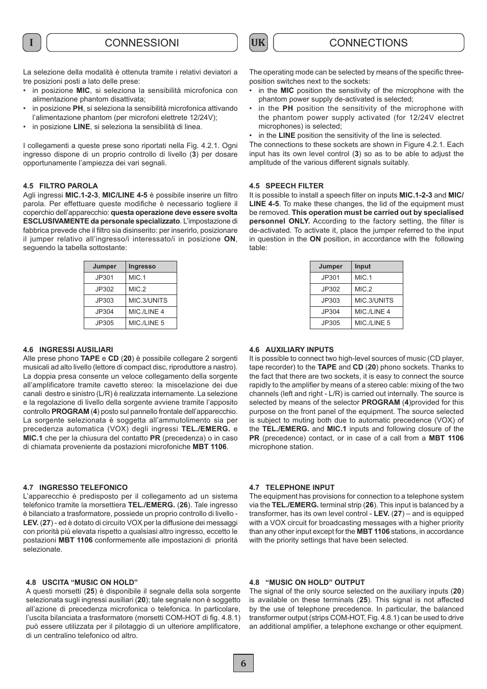 Connessioni connections | FBT MDS 6240 User Manual | Page 9 / 40