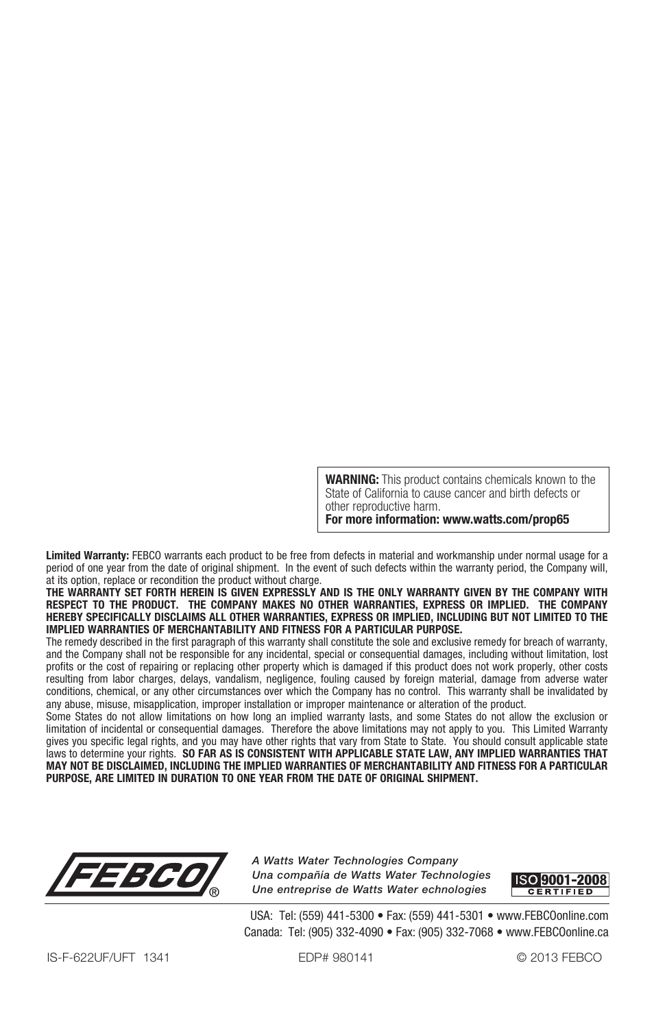 FEBCO LF622UFT Lead Free Full Port Tapped Union End Ball Valves User Manual | Page 2 / 2