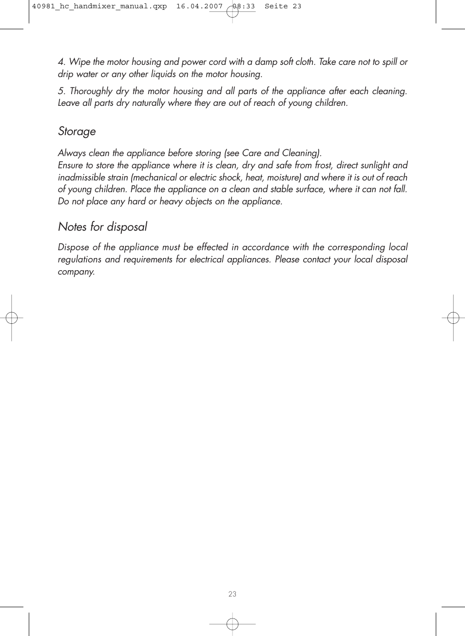 Storage | Gastroback 40981 Hand Mixer Digital Home Culture User Manual | Page 11 / 12