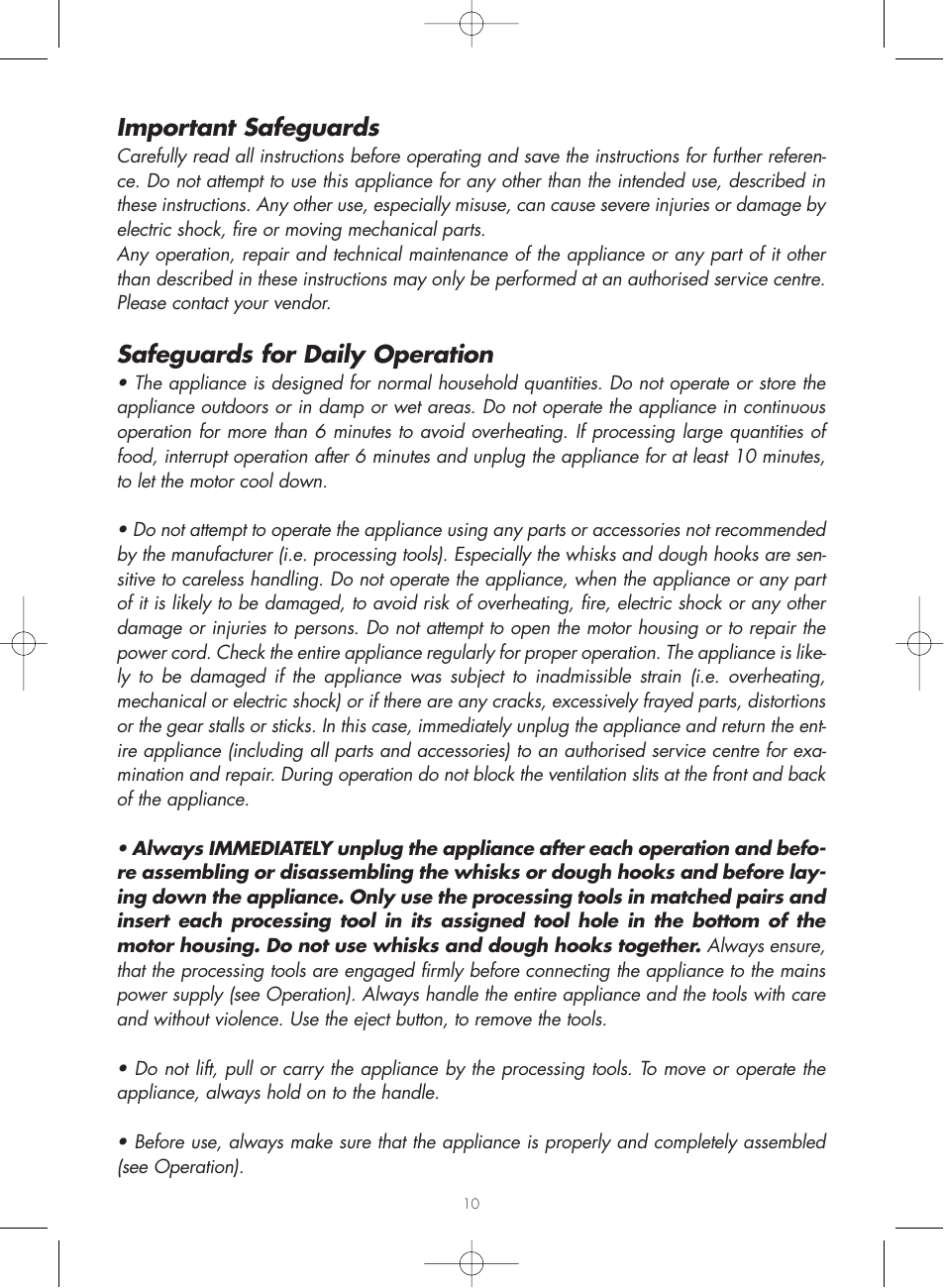 Important safeguards, Safeguards for daily operation | Gastroback 40980 Hand Mixer Home Culture User Manual | Page 3 / 11