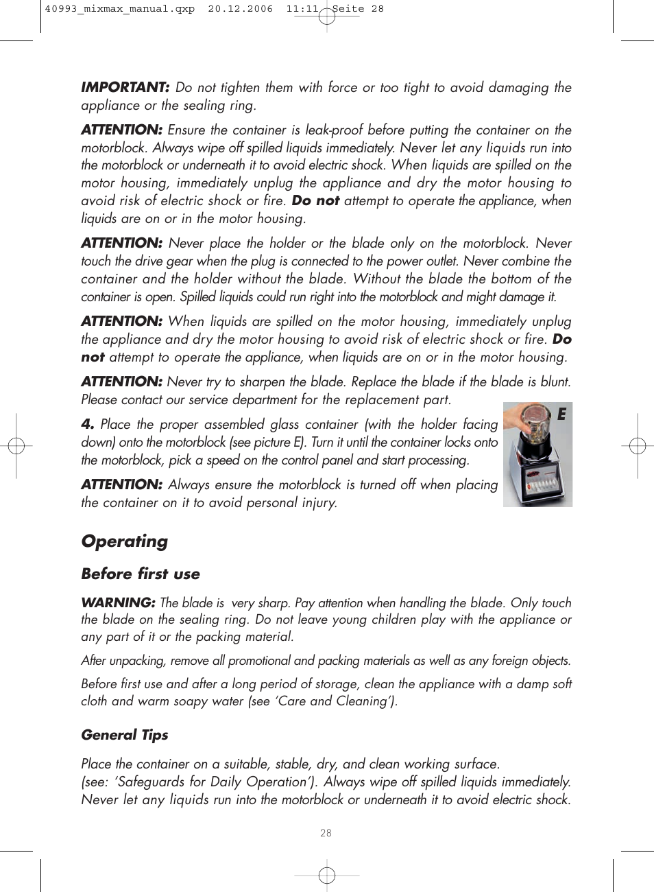 Operating | Gastroback 40993 MIXMAX Multi-function mixer User Manual | Page 10 / 18