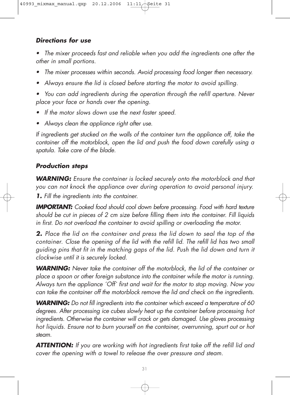 Gastroback 40993 MIXMAX Multi-function mixer User Manual | Page 13 / 18