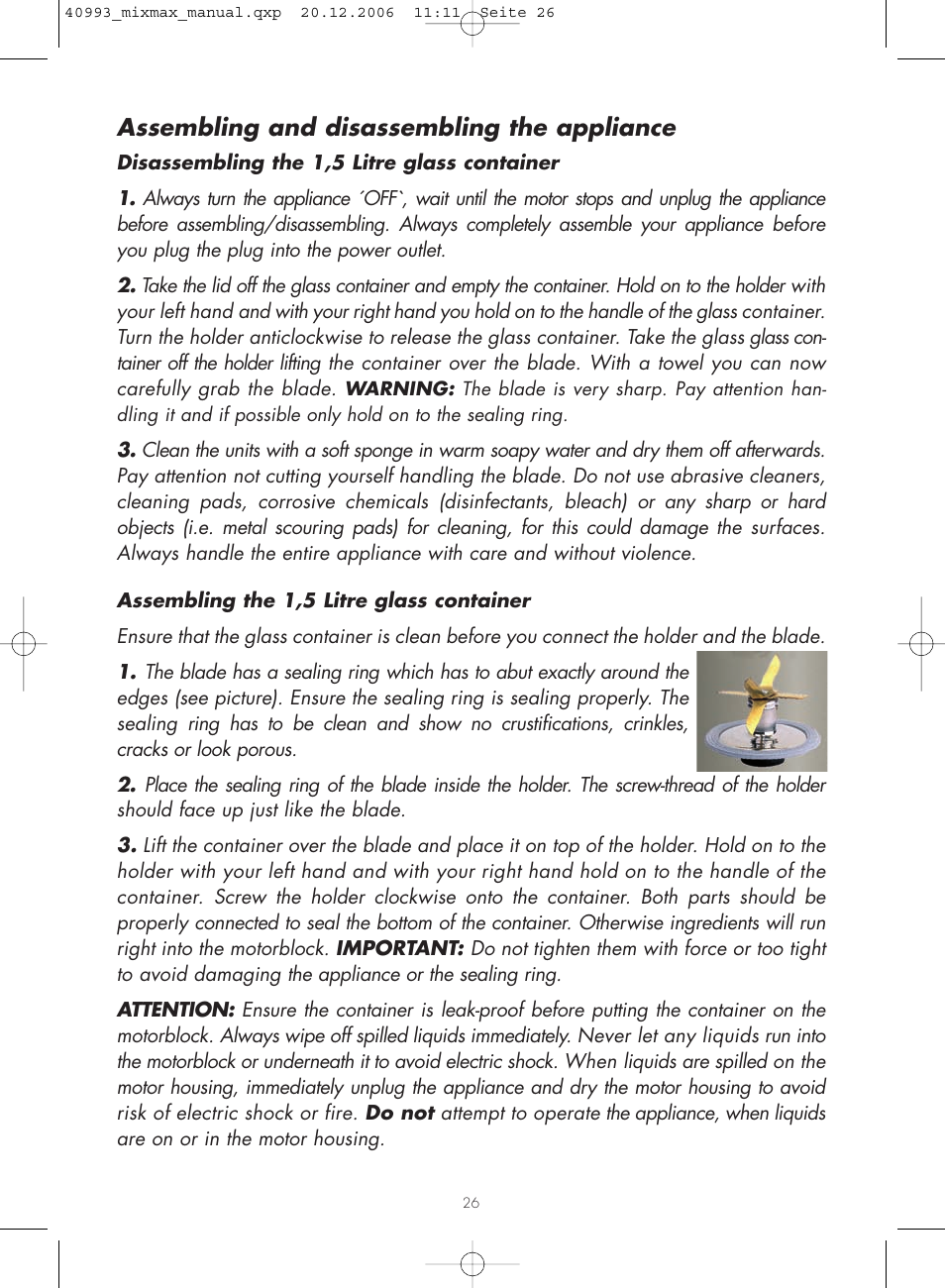 Assembling and disassembling the appliance | Gastroback 40993 MIXMAX Multi-function mixer User Manual | Page 8 / 18