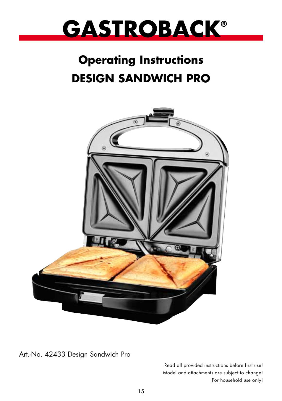 Gastroback 42433 Design Sandwich Pro User Manual | 12 pages