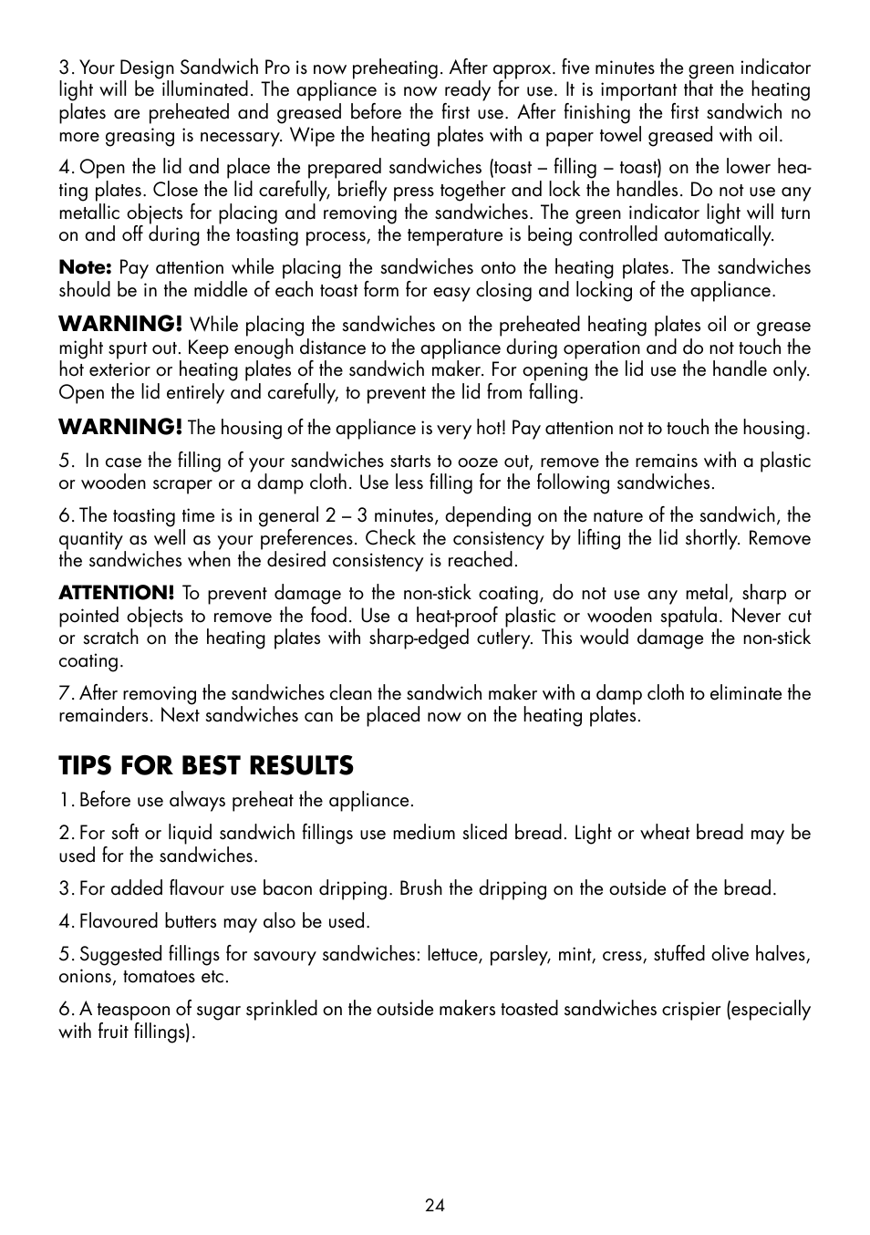Tips for best results | Gastroback 42433 Design Sandwich Pro User Manual | Page 10 / 12