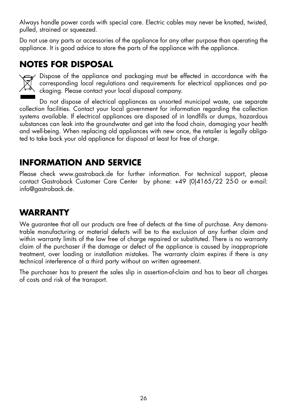 Information and service, Warranty | Gastroback 42433 Design Sandwich Pro User Manual | Page 12 / 12