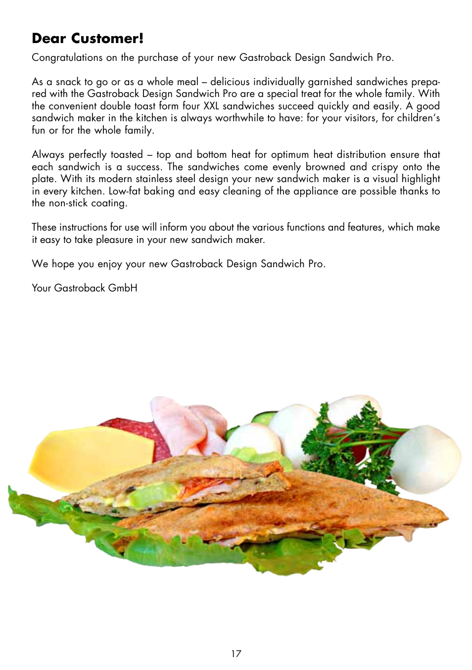 Dear customer | Gastroback 42433 Design Sandwich Pro User Manual | Page 3 / 12