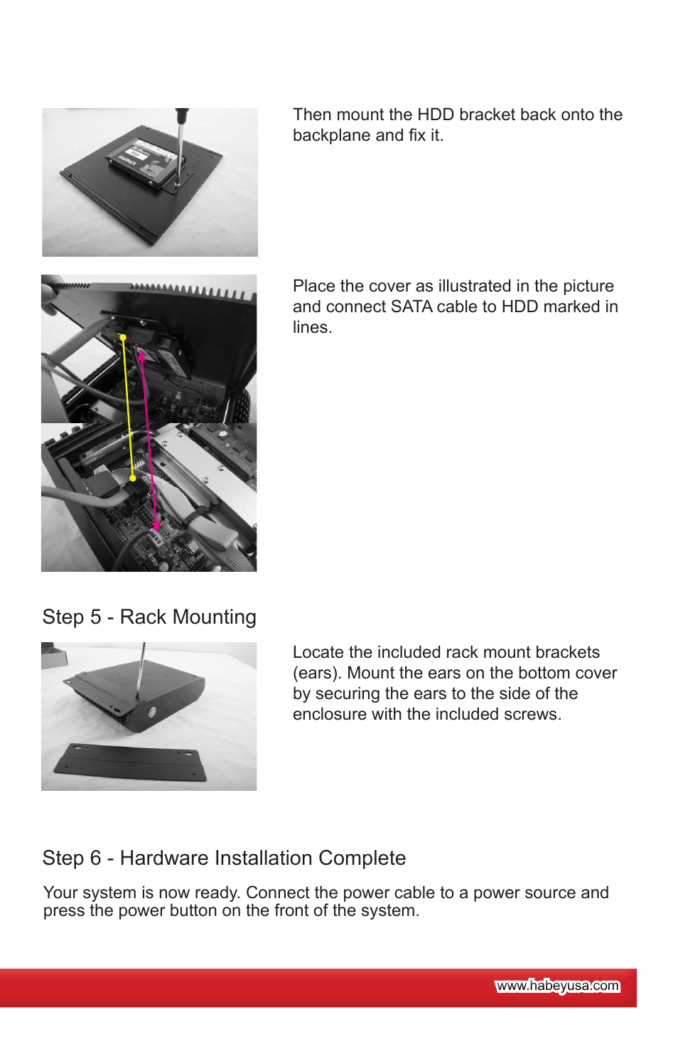 Step 6 - hardware installation complete, Step 5 - rack mounting | Habey BIS-6564 User Manual | Page 3 / 4