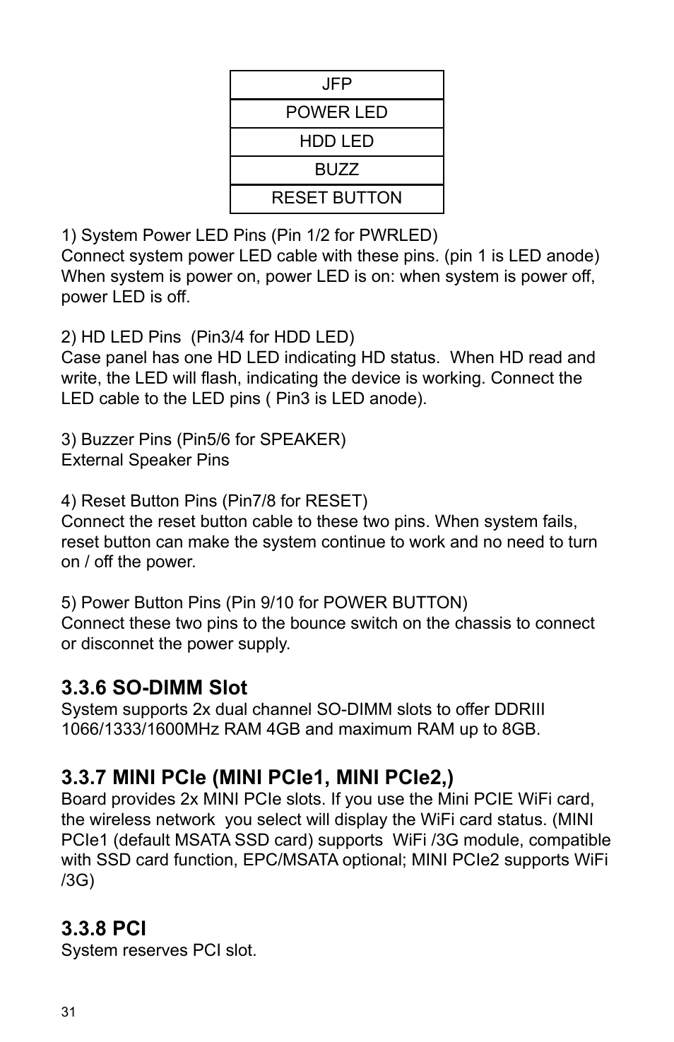 6 so-dimm slot, 7 mini pcie (mini pcie1, mini pcie2,), 8 pci | Habey PRO-6820 User Manual | Page 36 / 66