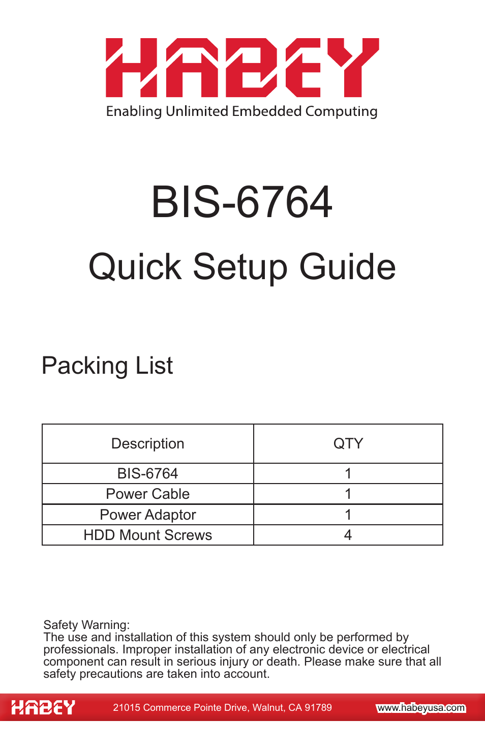 Habey BIS-6764 User Manual | 4 pages