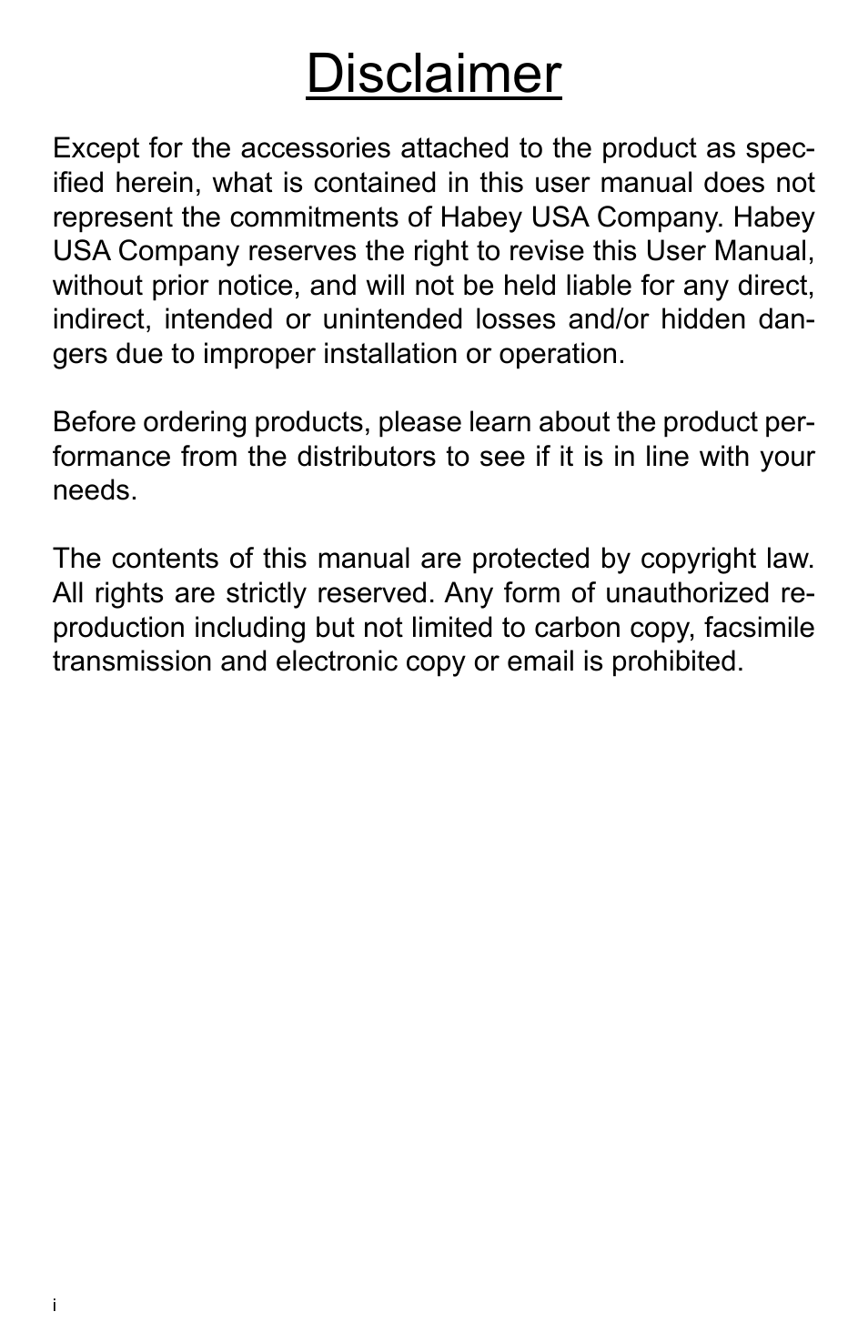 Disclaimer | Habey BIS-6590 User Manual | Page 2 / 50