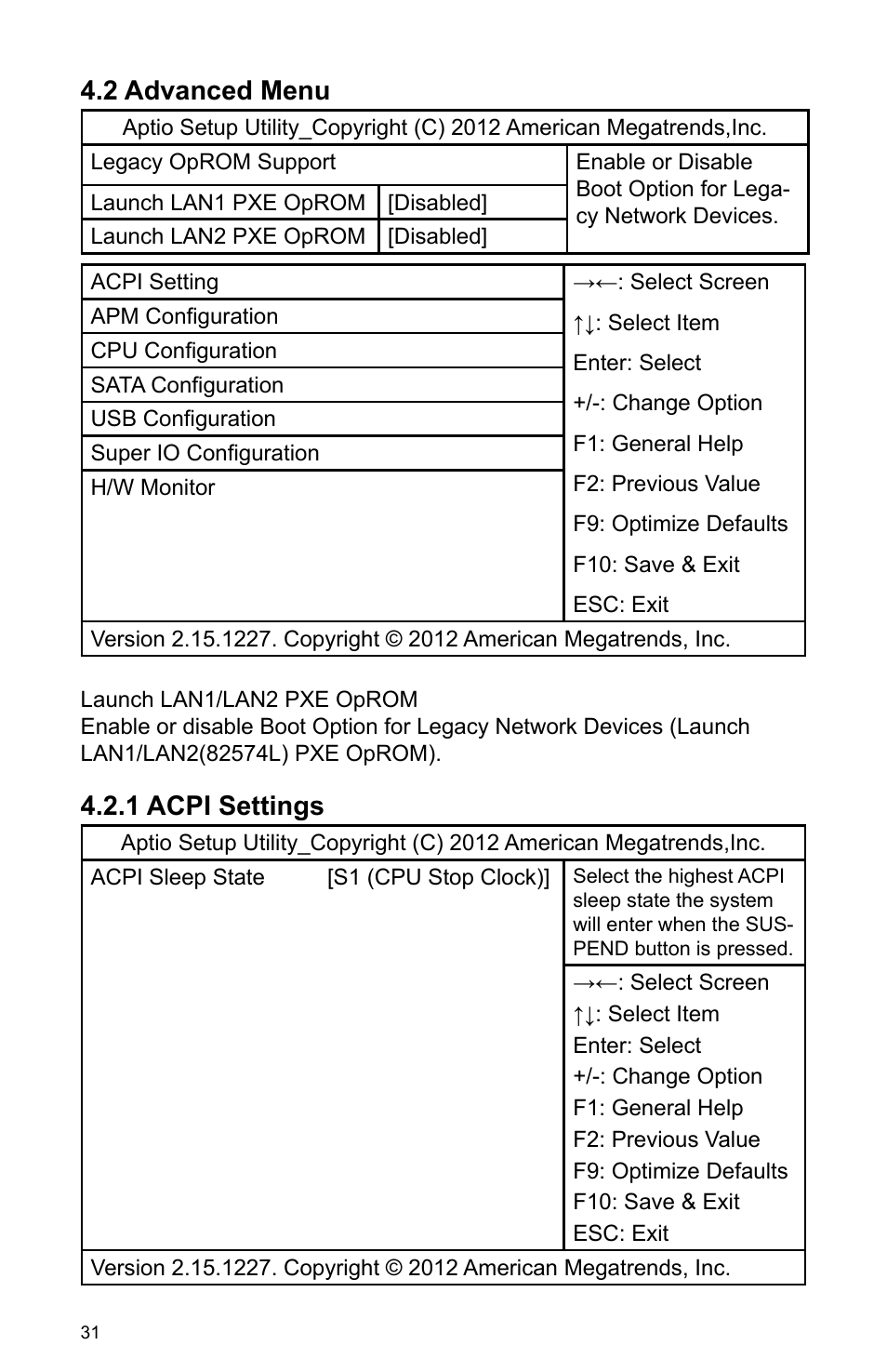 2 advanced menu, 1 acpi settings | Habey BIS-6590 User Manual | Page 36 / 50